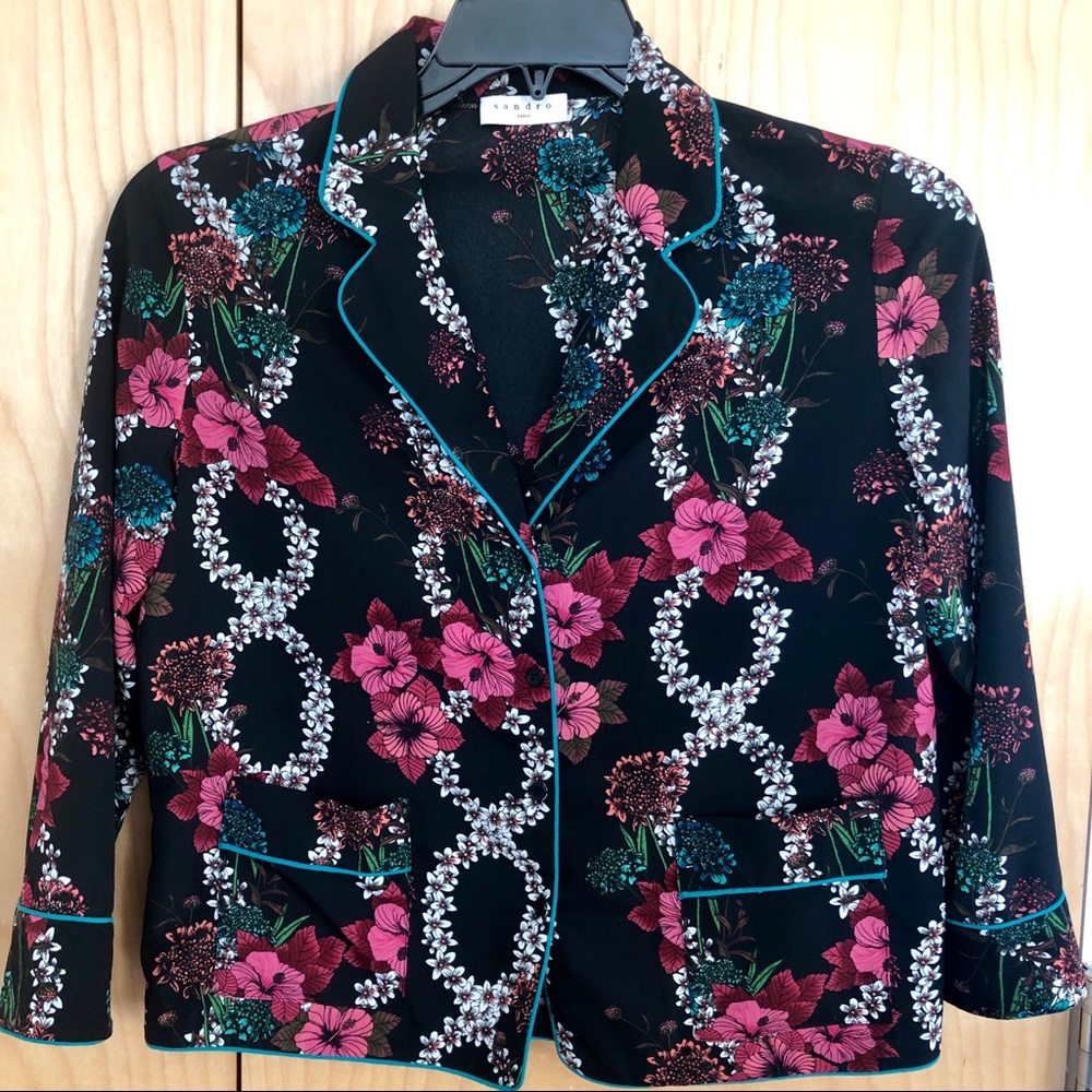 Sandro Paris Black Floral Classy Luxe Shirt S NWOT